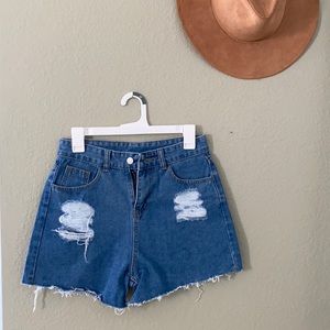 Rose Detailed Distressed Jean Shorts